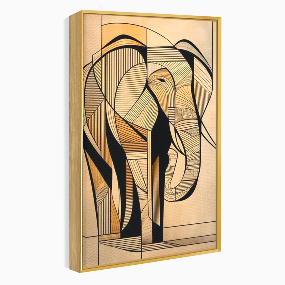 Tablou canvas cu tablou canvas cu elefant geometric, in rama de aluminiu auriu